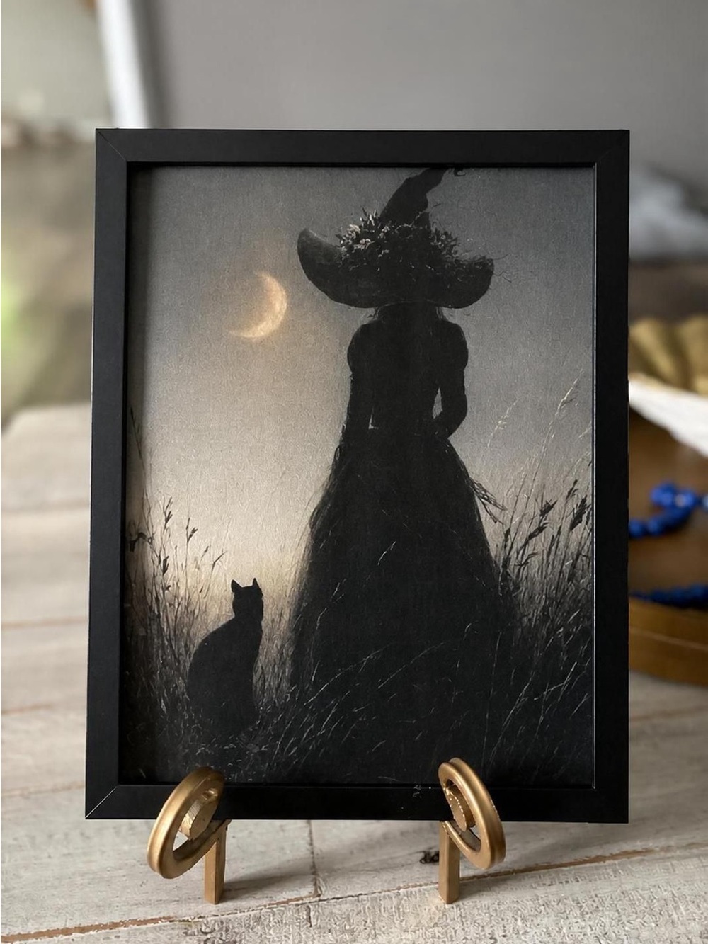 Silhouette Witch and Cat Framed 8x10 Art